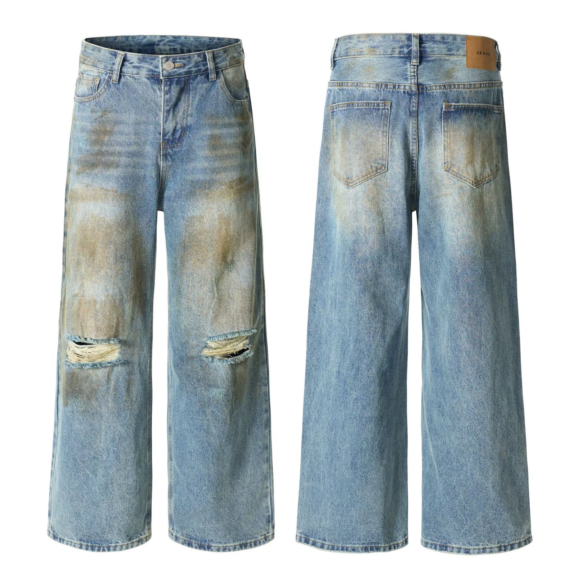Fashion workwear jeans high street embroidery loose wide pants