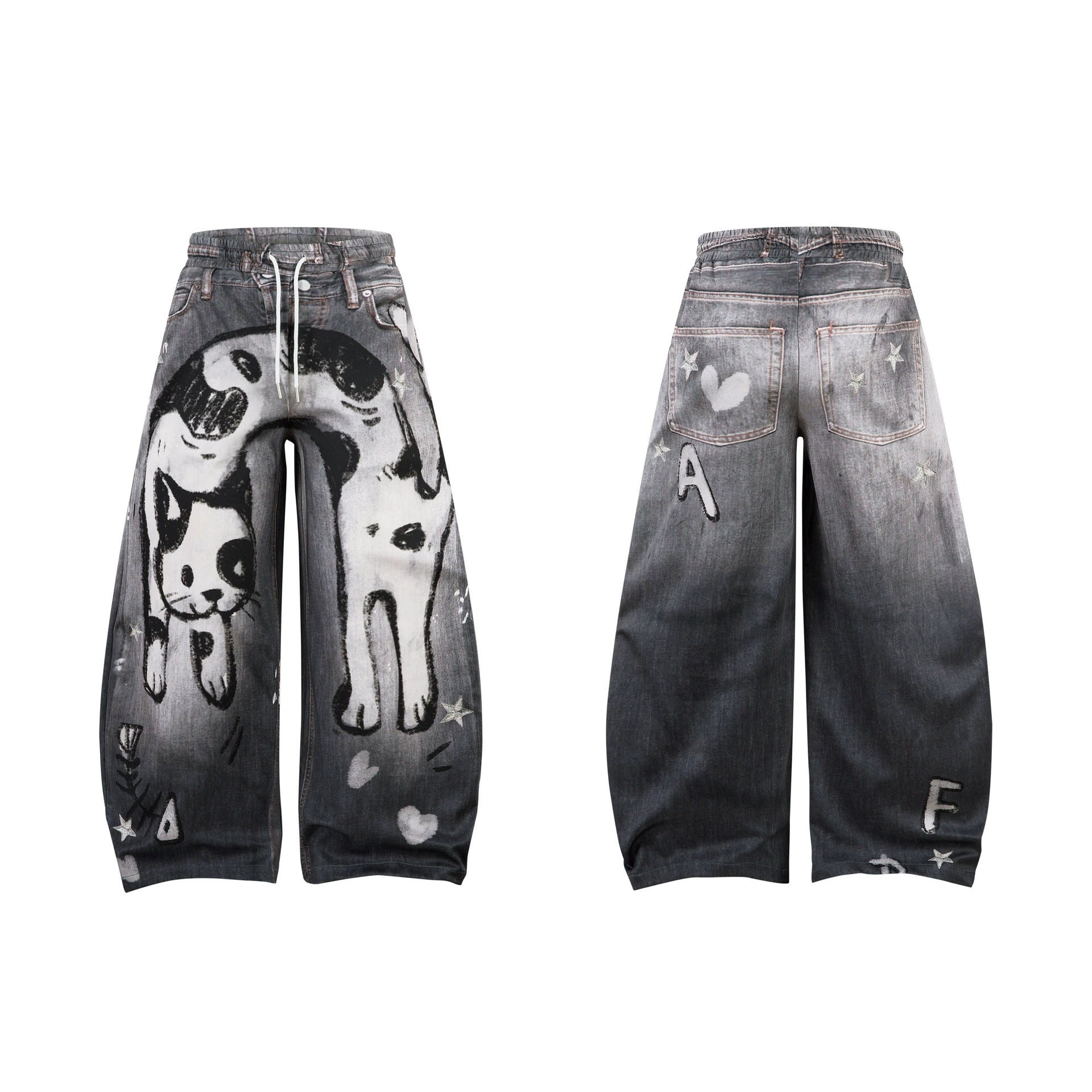 Fashion workwear jeans high street embroidery loose wide pants